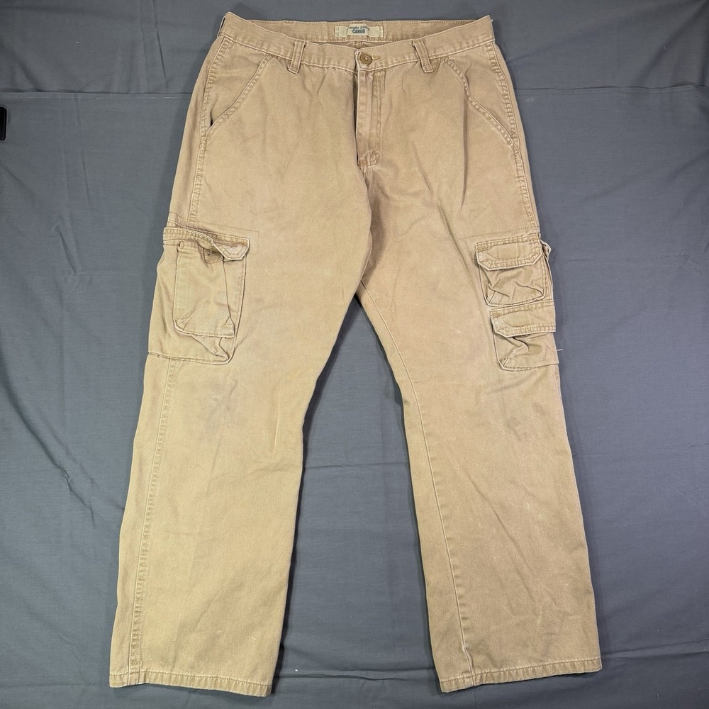 Wrangler Jeans Co Brown Cargo Pants Mens Cotton Relaxed Faded Distressed 34X29
